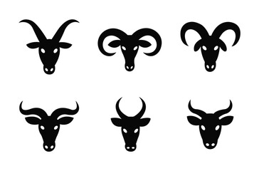 Goat and Ram Head Silhouette Vector Icon Set