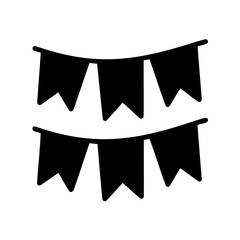 Black silhouette of two strings of party flags or bunting decorations