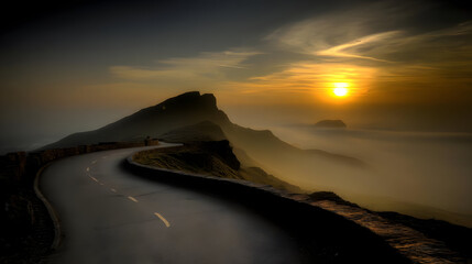landscape with smooth curved peaks, unreal lighting, soft fog, and minimalist surreal aesthetic