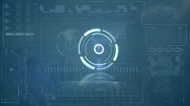Animation of clock moving fast and data processing on screen