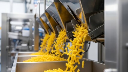 Pasta production line filling machine with yellow fusilli