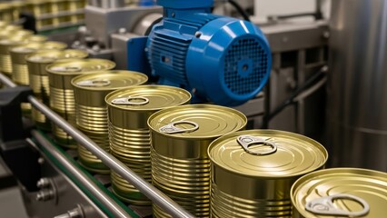 Automated bakery line with rows of fresh croissants