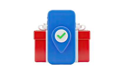 Smartphone with Location Pin and Checkmark on Gift Boxes