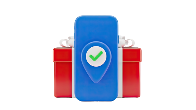Smartphone with Location Pin and Checkmark on Gift Boxes - Powered by Adobe
