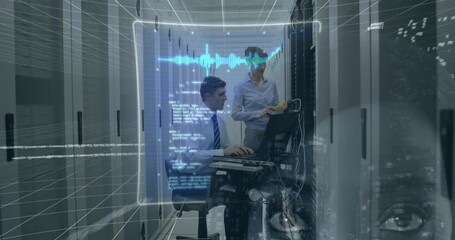 Animation of data processing over businessman using smartphone - Powered by Adobe