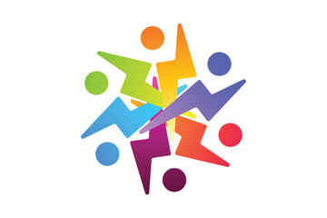 Vibrant Group of Abstract Lightning People Figures, Power Icon or leadership