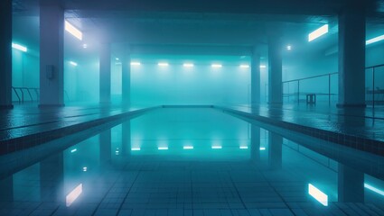 Surreal Indoor Pool Interior with Calm Night Mood