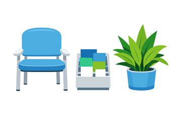 Fototapeta premium Modern waiting room with blue chair and potted plant