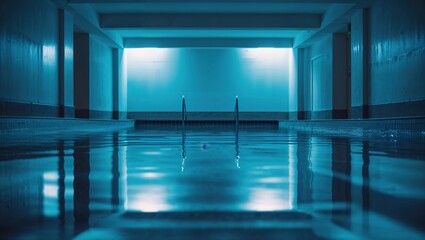 Liminal Space Indoor Swimming Pool at Night