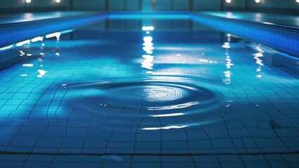 Indoor Swimming Pool at Night with Calm Blue Reflections