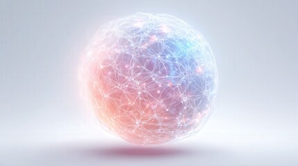 AI inspired glowing neural network sphere with soft gradients isolated on white background