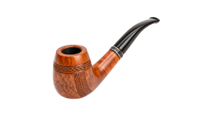 Wooden pipe with curved stem  isolated on transparent background cut out
