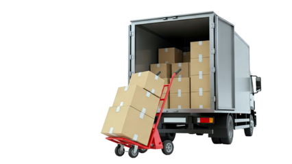 Delivery Truck with Boxes and Hand Truck