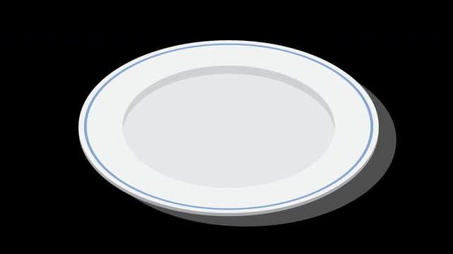 Isometric plate animation. Empty plate. Isometric cutlery. Isometric tableware. Transparent background with alpha channel