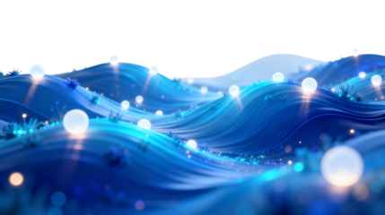 Abstract Blue Waves with Glowing Orbs Background