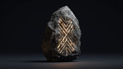 Ancient rune stone glowing lines isolated on white background