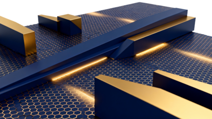 Abstract Blue and Gold Geometric 3D Structure