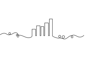 Minimalist style business growth bar chart continuous one line drawing isolate outline vector art