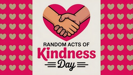 Random Acts of Kindness Day Social Media Banner with Handshake and Pink Heart Border