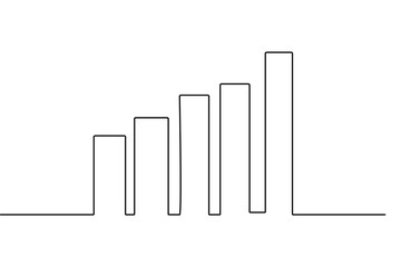Minimalist style business growth bar chart continuous one line drawing isolate outline vector art