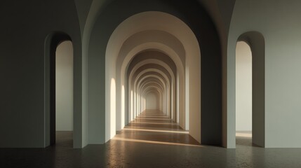 Modern hallway with arches and soft light creating depth  