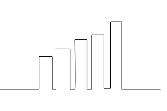 Minimalist style business growth bar chart continuous one line drawing isolate outline vector art