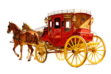 Red Horse-Drawn Carriage with Yellow Wheels