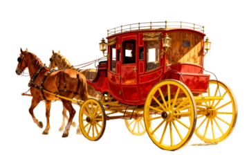 Red Horse-Drawn Carriage with Yellow Wheels