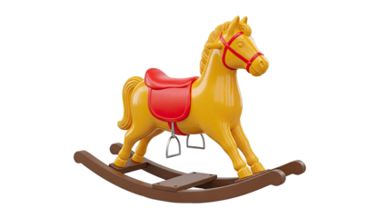 Yellow Rocking Horse Toy with Red Saddle and Bridle