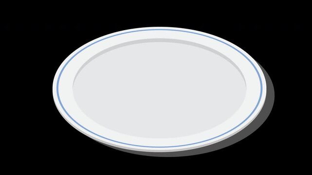 Isometric plate animation. Empty plate. Isometric cutlery. Isometric tableware. Transparent background with alpha channel