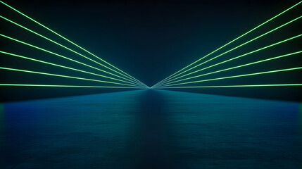 Neon lines create futuristic atmosphere in dark space, evoking sense of depth and mystery
