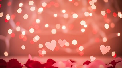 Romantic Valentine's Day background with pink hearts and rose petals
