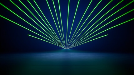 Bright green laser beams create stunning visual effect against dark background, evoking
