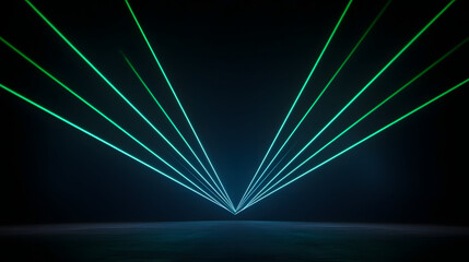 Vibrant green and blue laser beams create stunning visual effect in dark space
