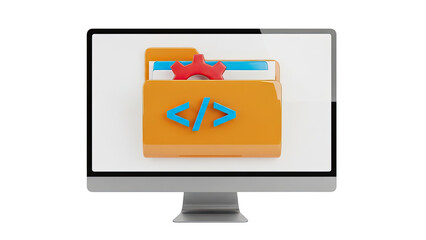 Computer Monitor Displaying Coding Folder Icon