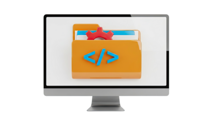 Computer Monitor Displaying Coding Folder Icon