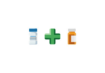 Obraz premium Vector Ilustration Concept Medication Combination - Two Pill Bottles with a Green Cross.