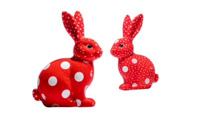 two red Easter Bunny with polka dots, isolated on transparent background