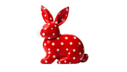 A red Easter Bunny with polka dots, isolated on transparent background