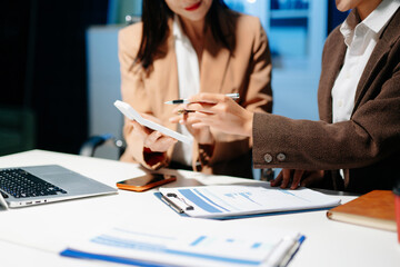 Business team meeting. professional investor working new start up project. Finance task. with smart phone and laptop and digital tablet computer