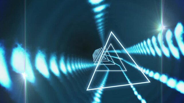 Animation of triangles, glowing tunnel and data processing