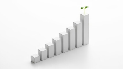 White bar chart with a green sprout on top symbolizing growth. Minimalist design.