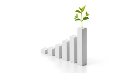 A small plant grows on top of a rising bar graph, symbolizing growth and success.