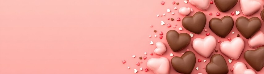 Valentine's day celebration with heart-shaped chocolates sweet treats pink background delicious dessert love concept