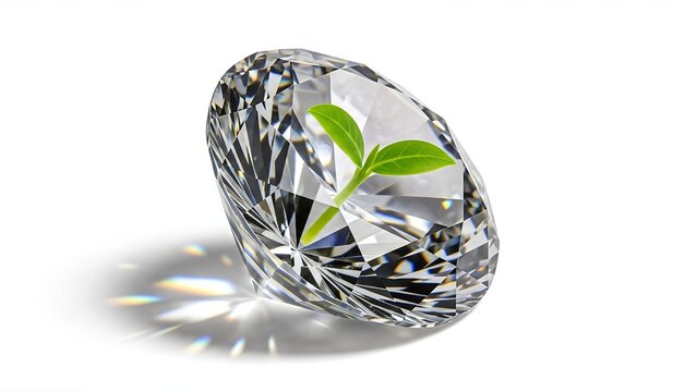 A vibrant green plant grows within a sparkling diamond, symbolizing growth and value.