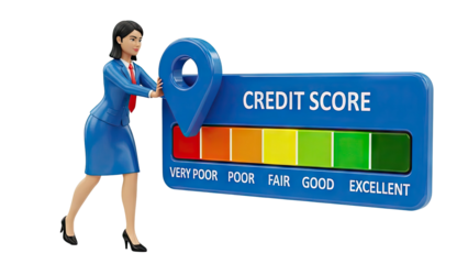Businesswoman Pushing Credit Score Meter