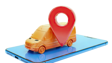 Delivery Van and Map Pin on Smartphone Screen