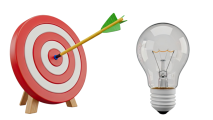 Target hit with arrow and light bulb, symbolizing success and ideas
