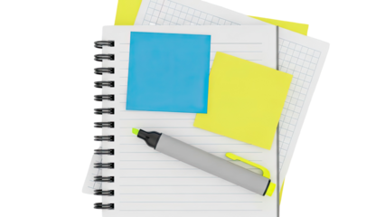 Notebook with sticky notes and highlighter