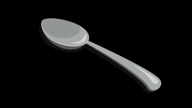 Isometric spoon animation. Shiny tablespoon. Isometric cutlery. Isometric tableware. Transparent background with alpha channel